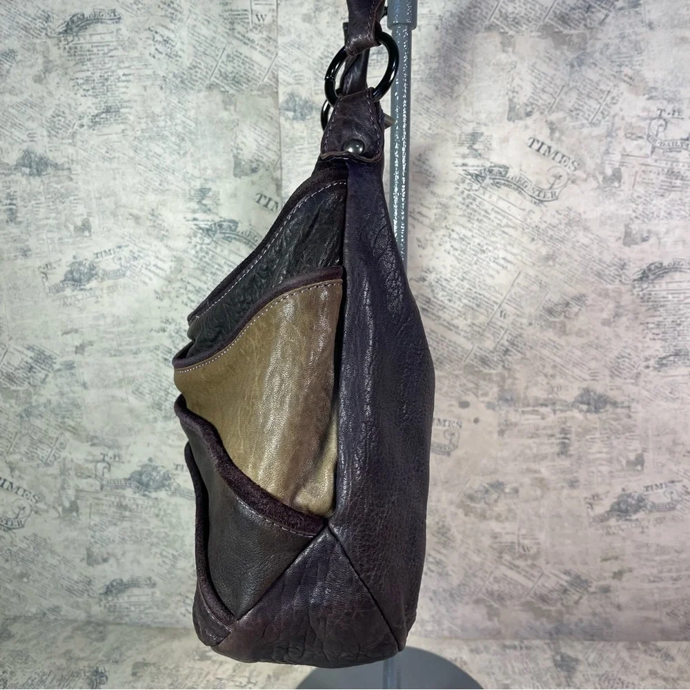 Innue Made in Italy Purple Tan Leather Suede Hobo Shoulder Bag Rustic Artisan